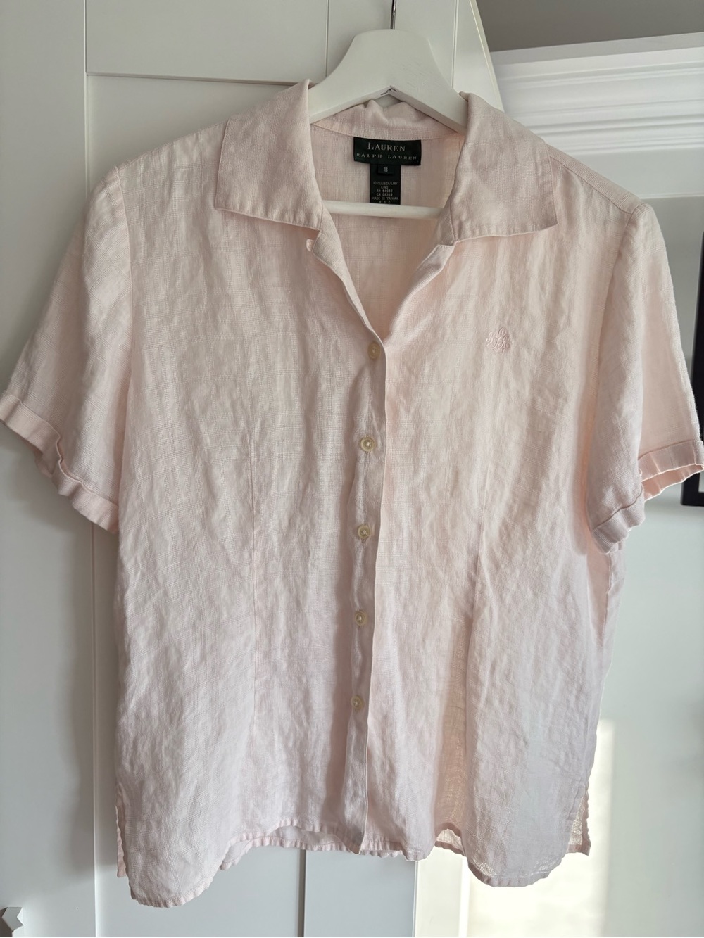 Lauren Ralph Lauren Women’s Pale Pink Linen Short-Sleeve Shirt